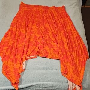 torrid Orange and Coral Floral Handkerchief Hem Skirt